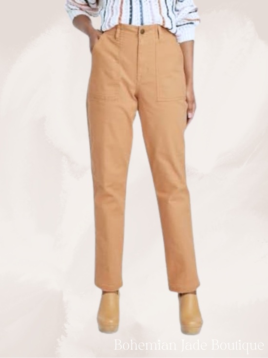 Knox Rose Pants - Knox Rose Utility Pants Camel Tan High Rise Straight Leg Women’s Small